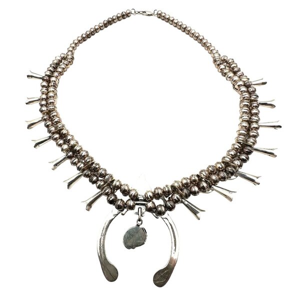 Native American M Haley Sterling Silver Gemstone Squash Blossom Necklace 100 GMS - Picture 11 of 15